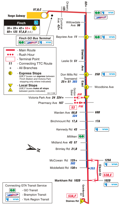 TTC 0000 Route 53 Steeles East Map
