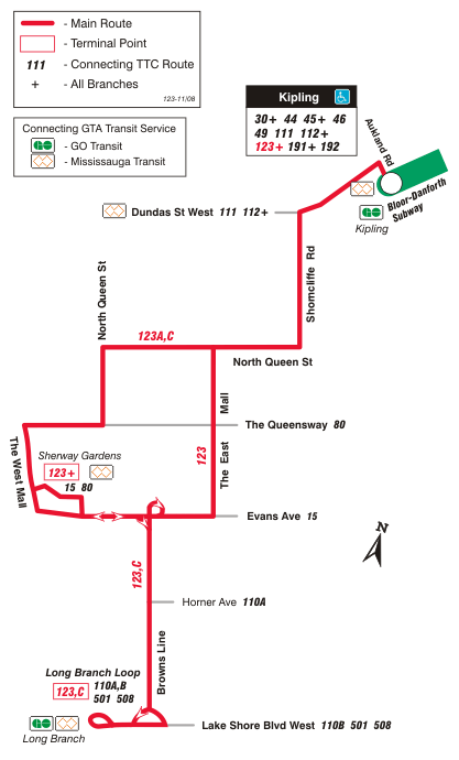 TTC Route 123 Shorncliffe Map 2010