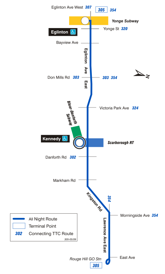 TTC 0000 305 Eglinton East Night 0 Current Map 2015