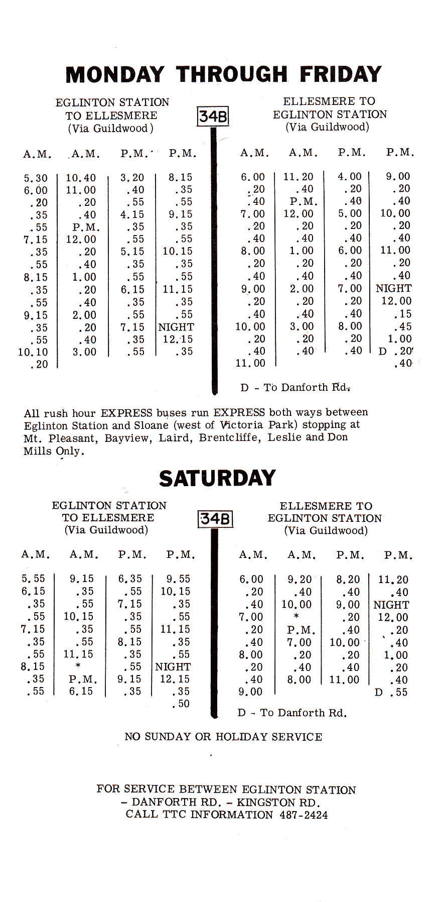 TTC 0000 34 Eglinton East 1968 Timetable p2