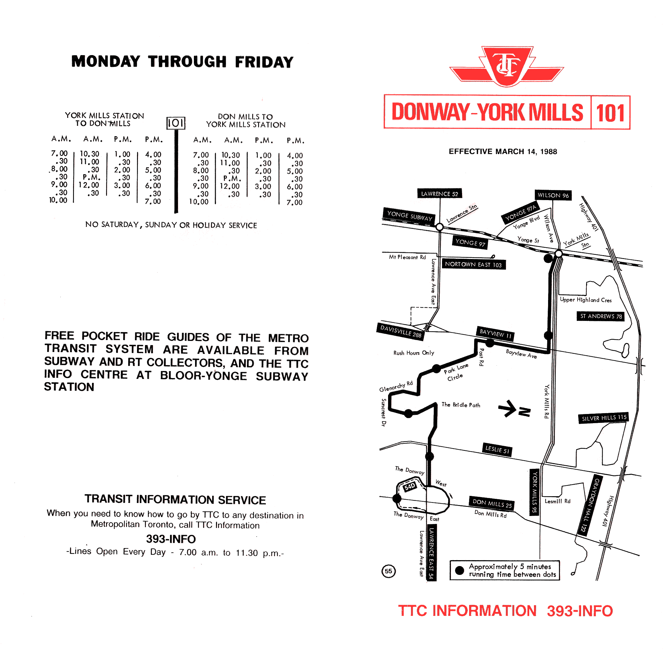TTC 0000 101 Donway York Mills Timetable 19880314 p1