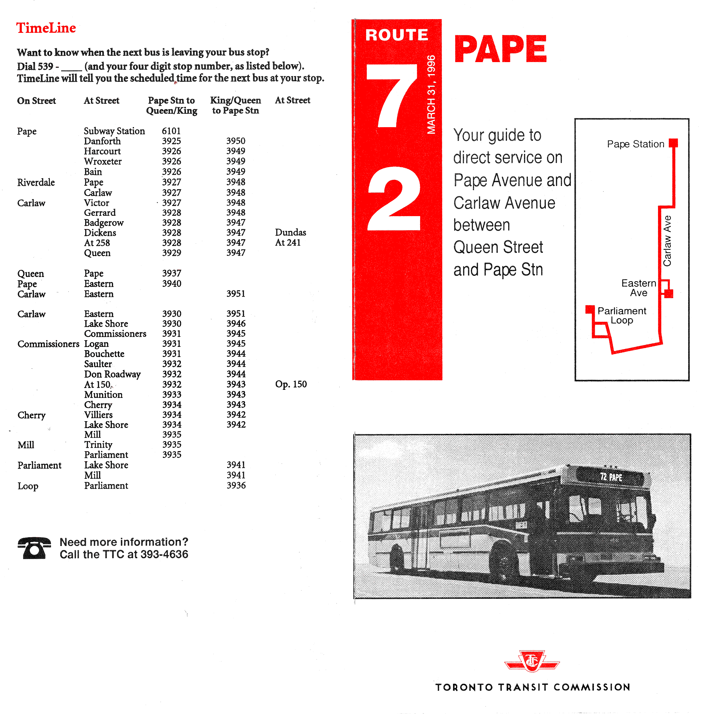 TTC 0000 72 Pape Timetable 19960331 p1