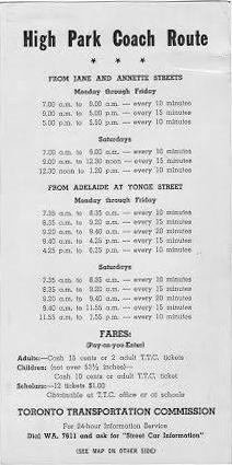 High Park Coach Schedule 1949